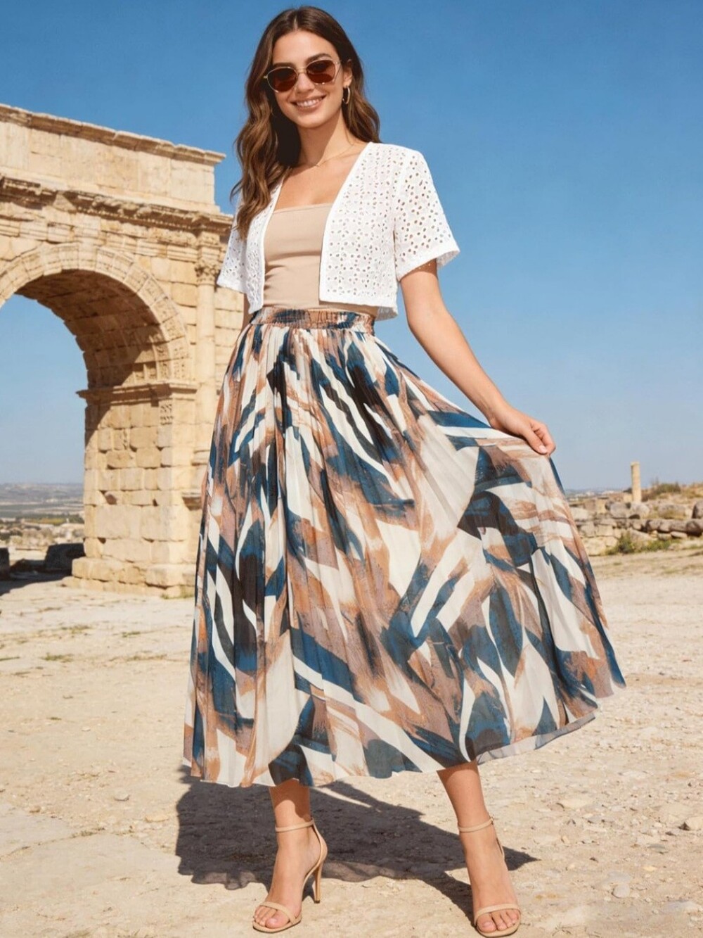 Pleated Chiffon A-line Maxi Midi Skirt Large NEW